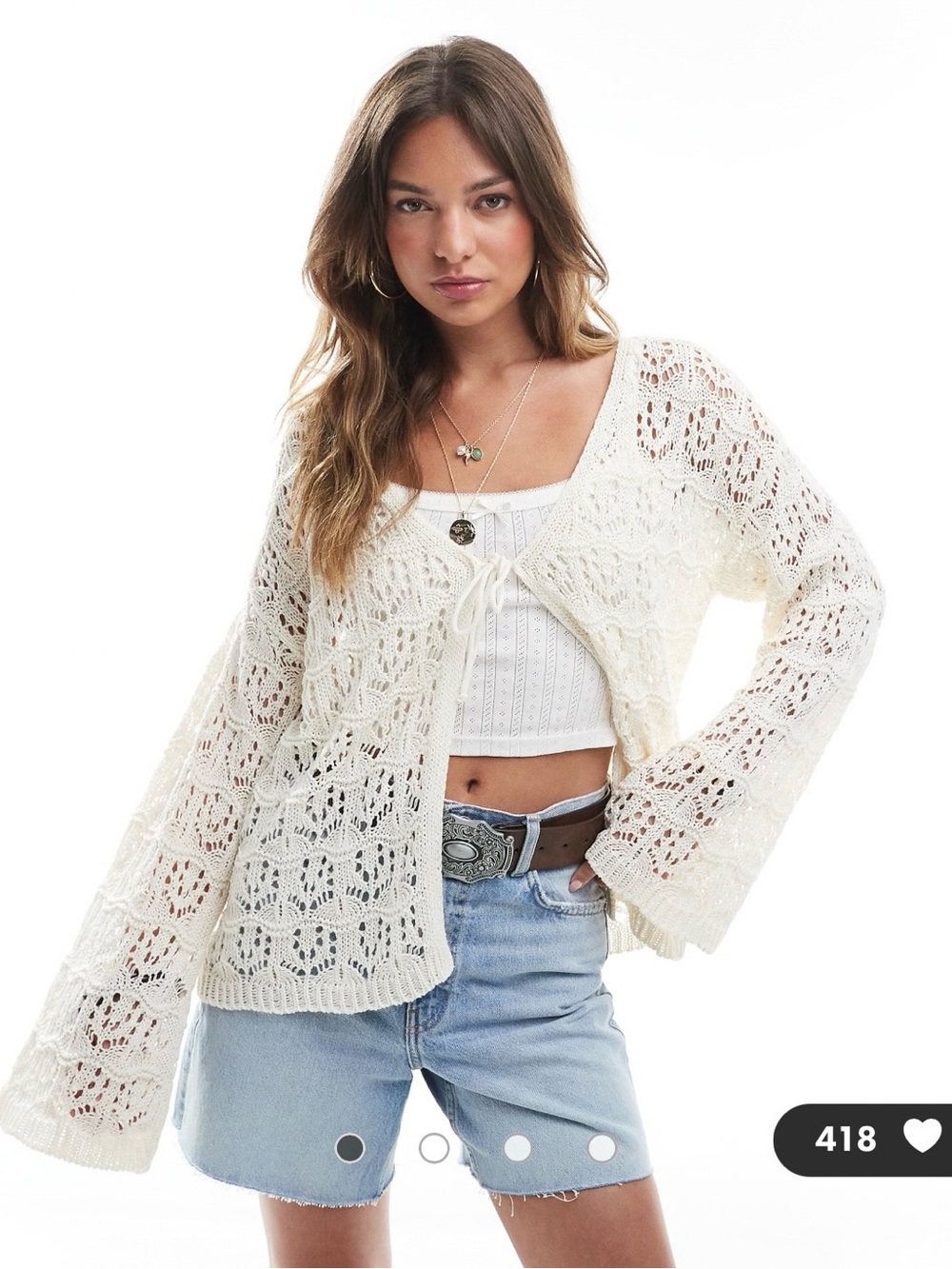 Miss Selfridge crochet tie front boho cardigan in cream